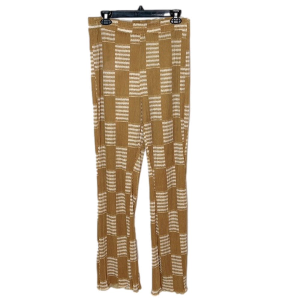Slinky Ribbed Puddle Flare Mustard Yellow Pants - Size 10